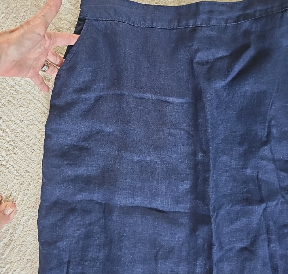 H. by Halston Navy Linen  Midi Skirt - Classic Women's Skirt - Picture 2 of 5